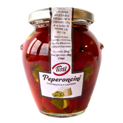 PEPERONCINI RIPIENI RICOTTA E CAPPERO Gr.200 (sgocciolato)